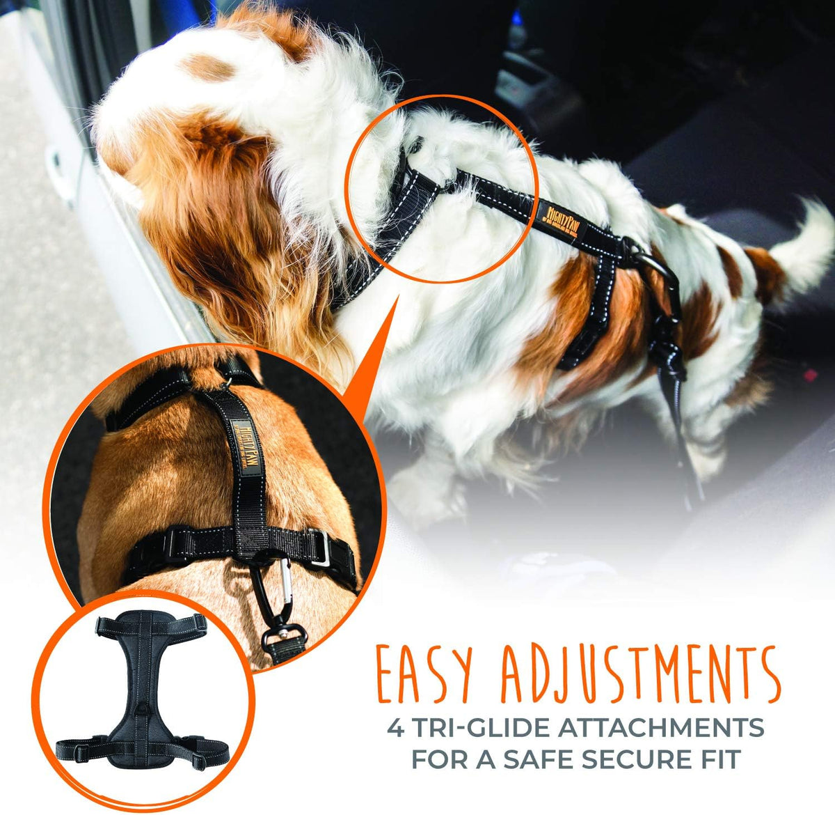 Dog Car Harness - Vehicle Safety Gear - 2 Leash Attachment - Adjustable Straps - Reflective Stitching - Soft Padding - Standard Harness Functionality - No Pull Front Leash Attachment - L