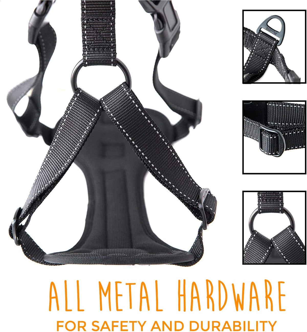 Dog Car Harness - Vehicle Safety Gear - 2 Leash Attachment - Adjustable Straps - Reflective Stitching - Soft Padding - Standard Harness Functionality - No Pull Front Leash Attachment - L