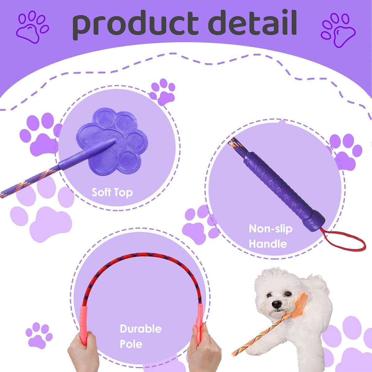 3 Pcs Dog Training Stick Pole, 16.73 Inch Puppy Training Tools Whip with Anti-Slip Handle, Outdoor and Indoor Exercise Interactive Dog Pole for Small Medium Dogs