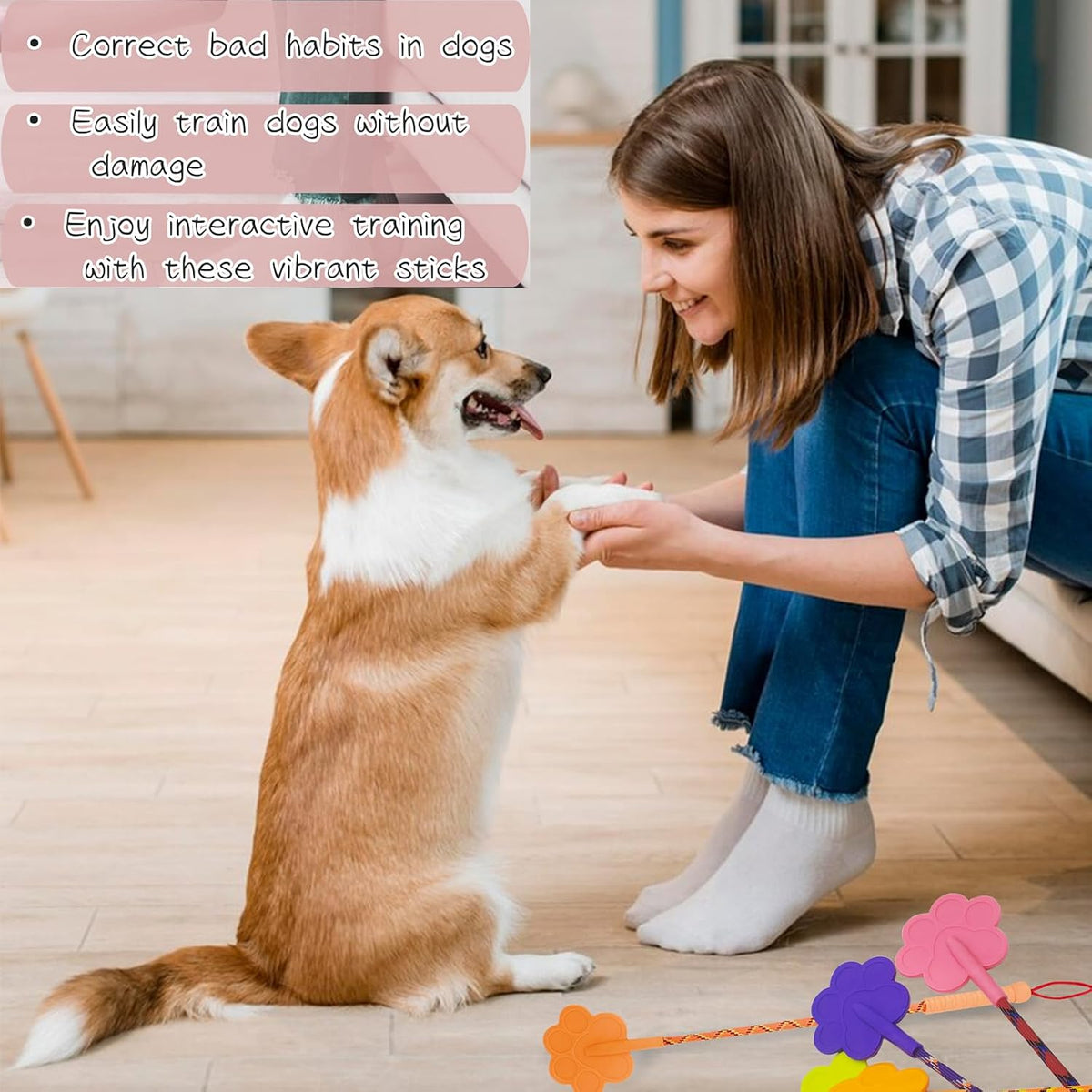 3 Pcs Dog Training Stick Pole, 16.73 Inch Puppy Training Tools Whip with Anti-Slip Handle, Outdoor and Indoor Exercise Interactive Dog Pole for Small Medium Dogs