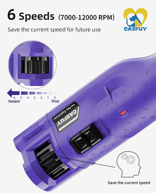 Dog Nail Grinder Quiet - (45db) 6-Speed Pet Nail Grinder with 2 LED Lights for Large Medium Small Puppy Dogs/Cats, Professional 3 Ports Rechargeable Electric Dog Nail Trimmer with Dust Cap