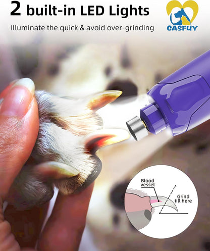 Dog Nail Grinder Quiet - (45db) 6-Speed Pet Nail Grinder with 2 LED Lights for Large Medium Small Puppy Dogs/Cats, Professional 3 Ports Rechargeable Electric Dog Nail Trimmer with Dust Cap