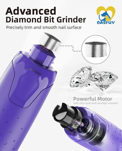 Dog Nail Grinder Quiet - (45db) 6-Speed Pet Nail Grinder with 2 LED Lights for Large Medium Small Puppy Dogs/Cats, Professional 3 Ports Rechargeable Electric Dog Nail Trimmer with Dust Cap