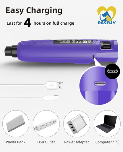 Dog Nail Grinder Quiet - (45db) 6-Speed Pet Nail Grinder with 2 LED Lights for Large Medium Small Puppy Dogs/Cats, Professional 3 Ports Rechargeable Electric Dog Nail Trimmer with Dust Cap