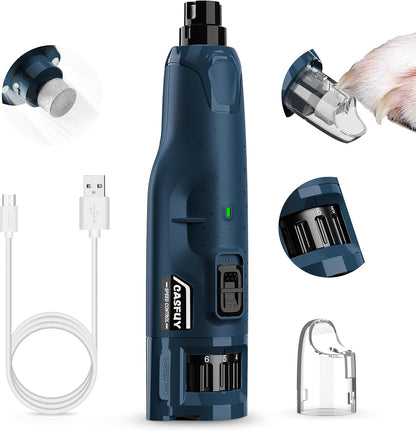 Dog Nail Grinder Quiet - (45db) 6-Speed Pet Nail Grinder with 2 LED Lights for Large Medium Small Puppy Dogs/Cats, Professional 3 Ports Rechargeable Electric Dog Nail Trimmer with Dust Cap
