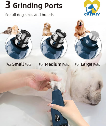 Dog Nail Grinder Quiet - (45db) 6-Speed Pet Nail Grinder with 2 LED Lights for Large Medium Small Puppy Dogs/Cats, Professional 3 Ports Rechargeable Electric Dog Nail Trimmer with Dust Cap