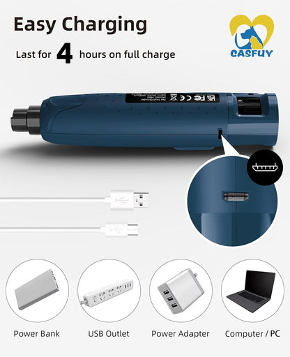 Dog Nail Grinder Quiet - (45db) 6-Speed Pet Nail Grinder with 2 LED Lights for Large Medium Small Puppy Dogs/Cats, Professional 3 Ports Rechargeable Electric Dog Nail Trimmer with Dust Cap