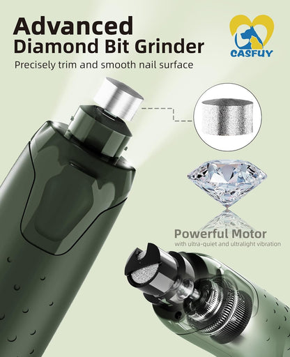 Dog Nail Grinder Quiet - (45db) 6-Speed Pet Nail Grinder with 2 LED Lights for Large Medium Small Puppy Dogs/Cats, Professional 3 Ports Rechargeable Electric Dog Nail Trimmer with Dust Cap