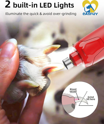 Dog Nail Grinder Quiet - (45db) 6-Speed Pet Nail Grinder with 2 LED Lights for Large Medium Small Puppy Dogs/Cats, Professional 3 Ports Rechargeable Electric Dog Nail Trimmer with Dust Cap