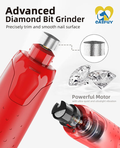Dog Nail Grinder Quiet - (45db) 6-Speed Pet Nail Grinder with 2 LED Lights for Large Medium Small Puppy Dogs/Cats, Professional 3 Ports Rechargeable Electric Dog Nail Trimmer with Dust Cap