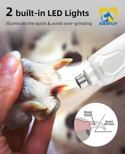 Dog Nail Grinder Quiet - (45db) 6-Speed Pet Nail Grinder with 2 LED Lights for Large Medium Small Puppy Dogs/Cats, Professional 3 Ports Rechargeable Electric Dog Nail Trimmer with Dust Cap