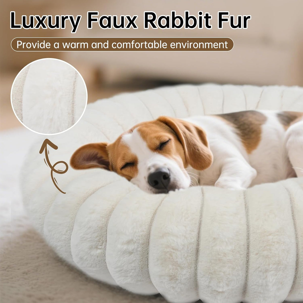 Donut Small Dog Bed Round Calming Kitten & Puppy Bed,20in White