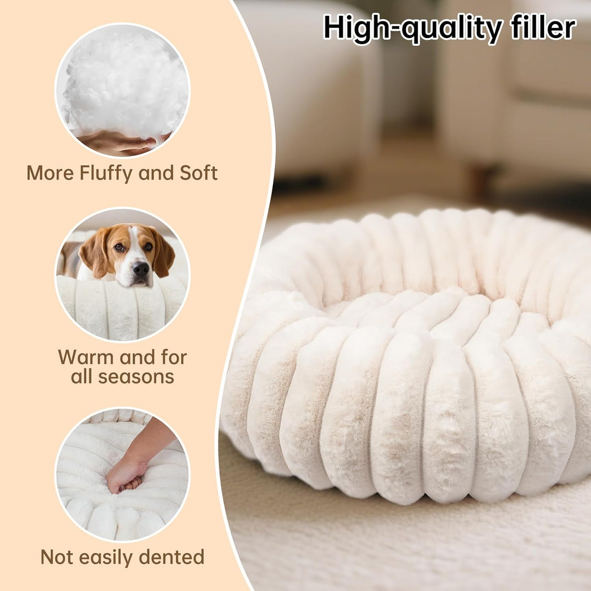 Donut Small Dog Bed Round Calming Kitten & Puppy Bed,20in White