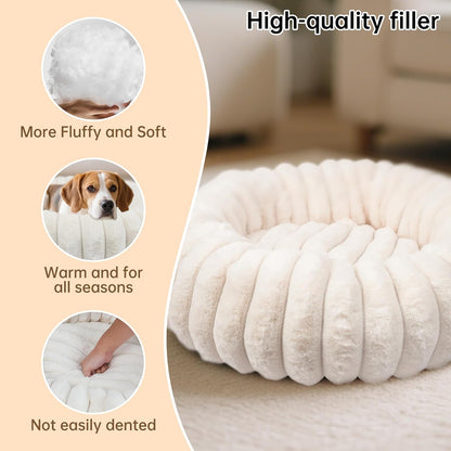 Donut Small Dog Bed Round Calming Kitten & Puppy Bed,20in White