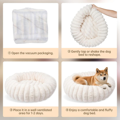 Donut Small Dog Bed Round Calming Kitten & Puppy Bed,20in White