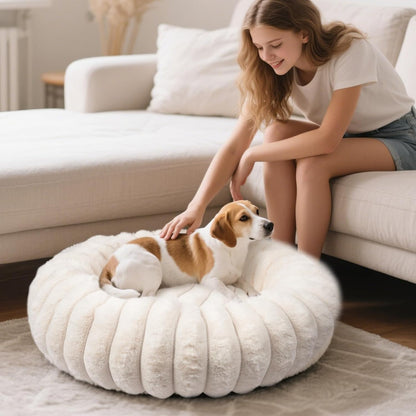 Donut Small Dog Bed Round Calming Kitten & Puppy Bed,20in White