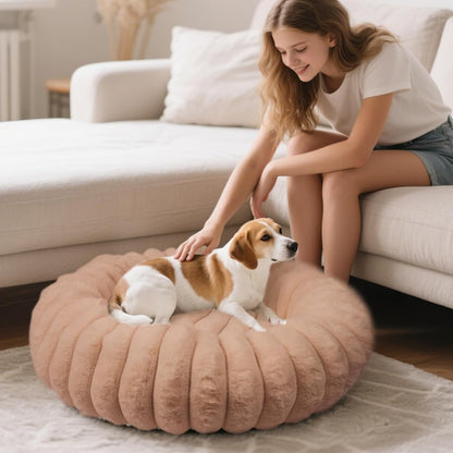 Donut Small Dog Bed Round Calming Kitten & Puppy Bed,20in White