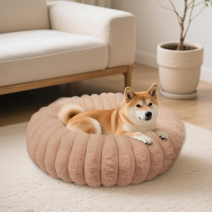 Donut Small Dog Bed Round Calming Kitten & Puppy Bed,20in White