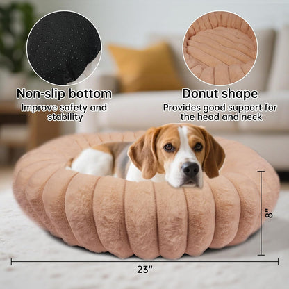 Donut Small Dog Bed Round Calming Kitten & Puppy Bed,20in White