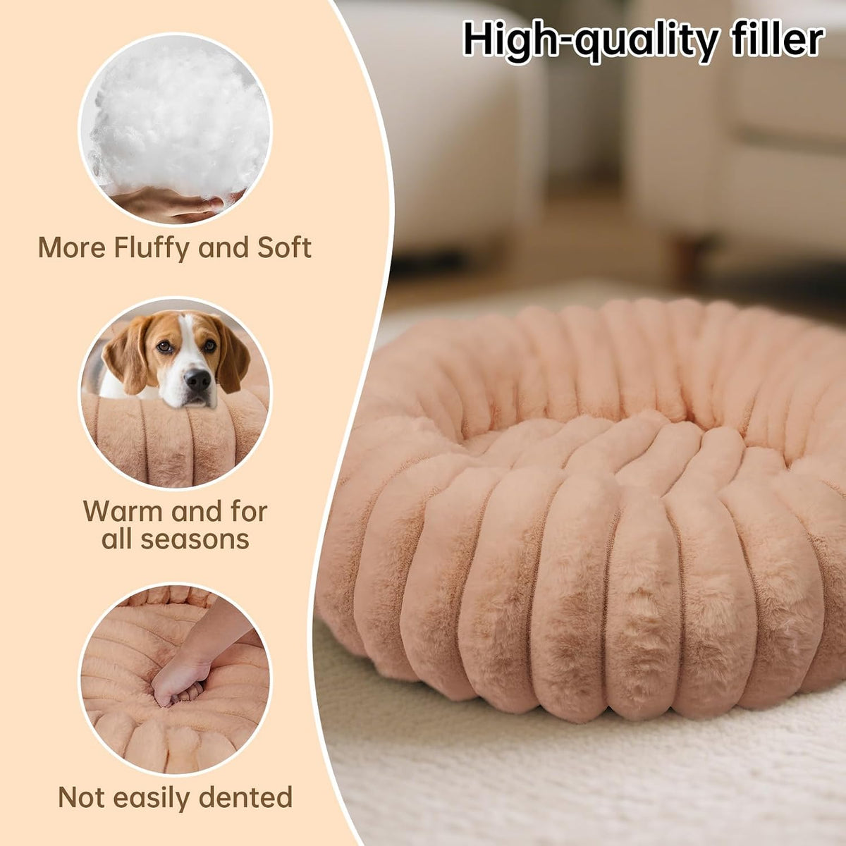 Donut Small Dog Bed Round Calming Kitten & Puppy Bed,20in White