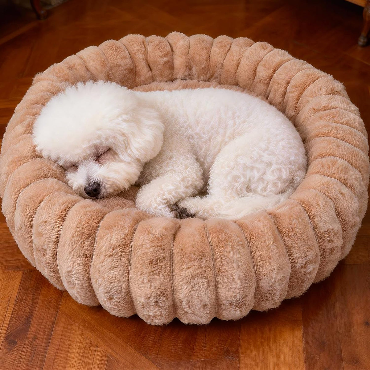 Donut Small Dog Bed Round Calming Kitten & Puppy Bed,20in White