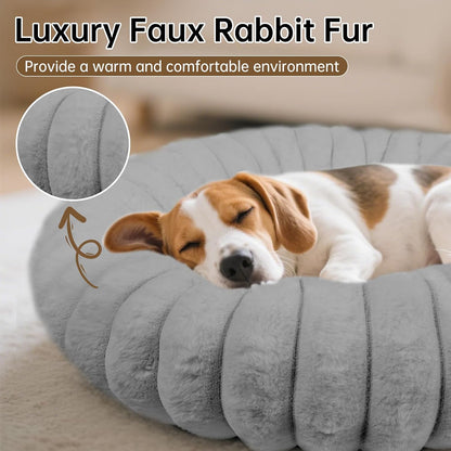 Donut Small Dog Bed Round Calming Kitten & Puppy Bed,20in White