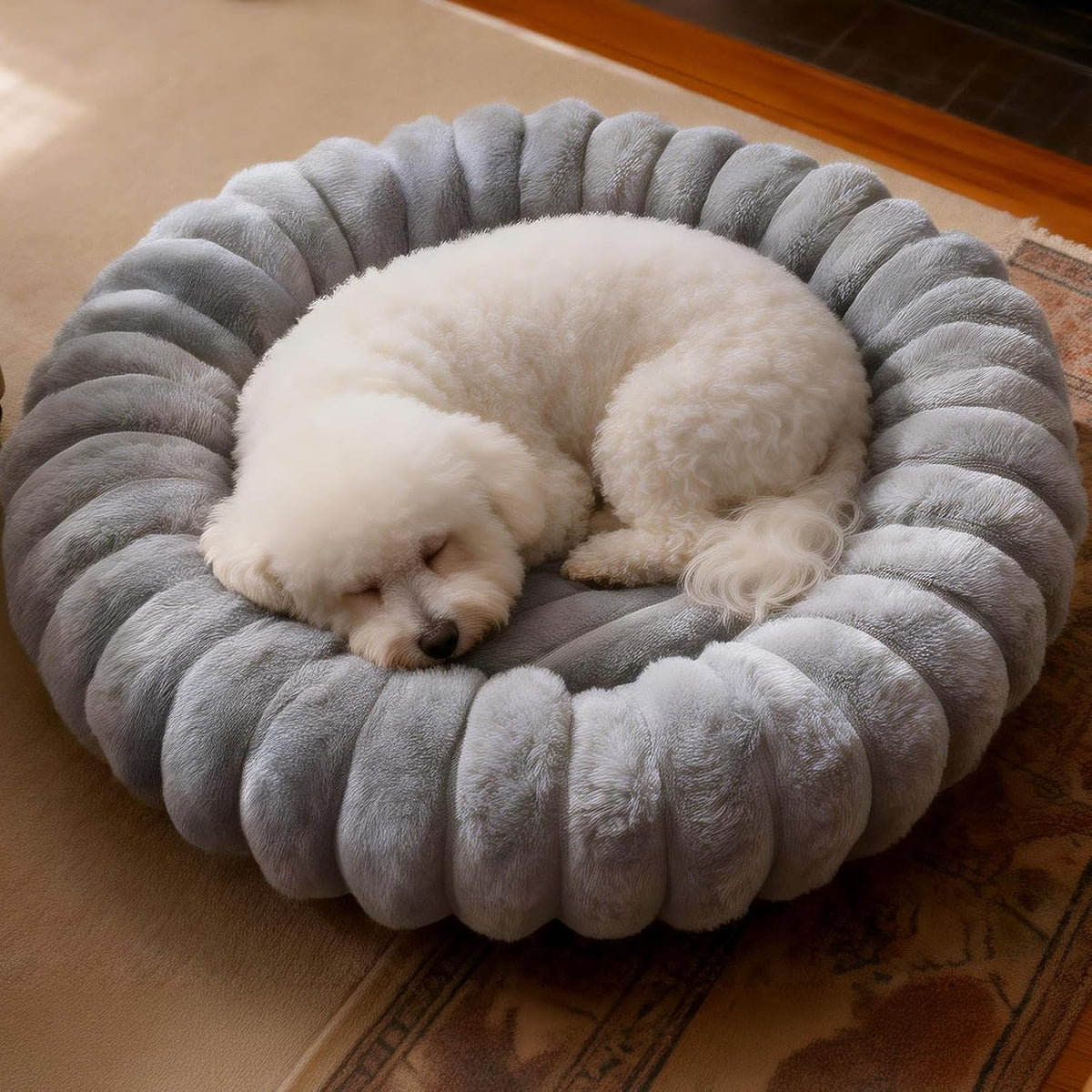 Donut Small Dog Bed Round Calming Kitten & Puppy Bed,20in White