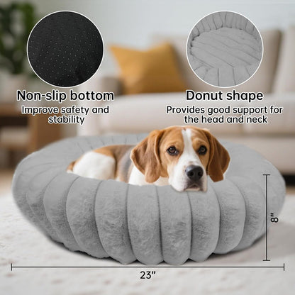 Donut Small Dog Bed Round Calming Kitten & Puppy Bed,20in White