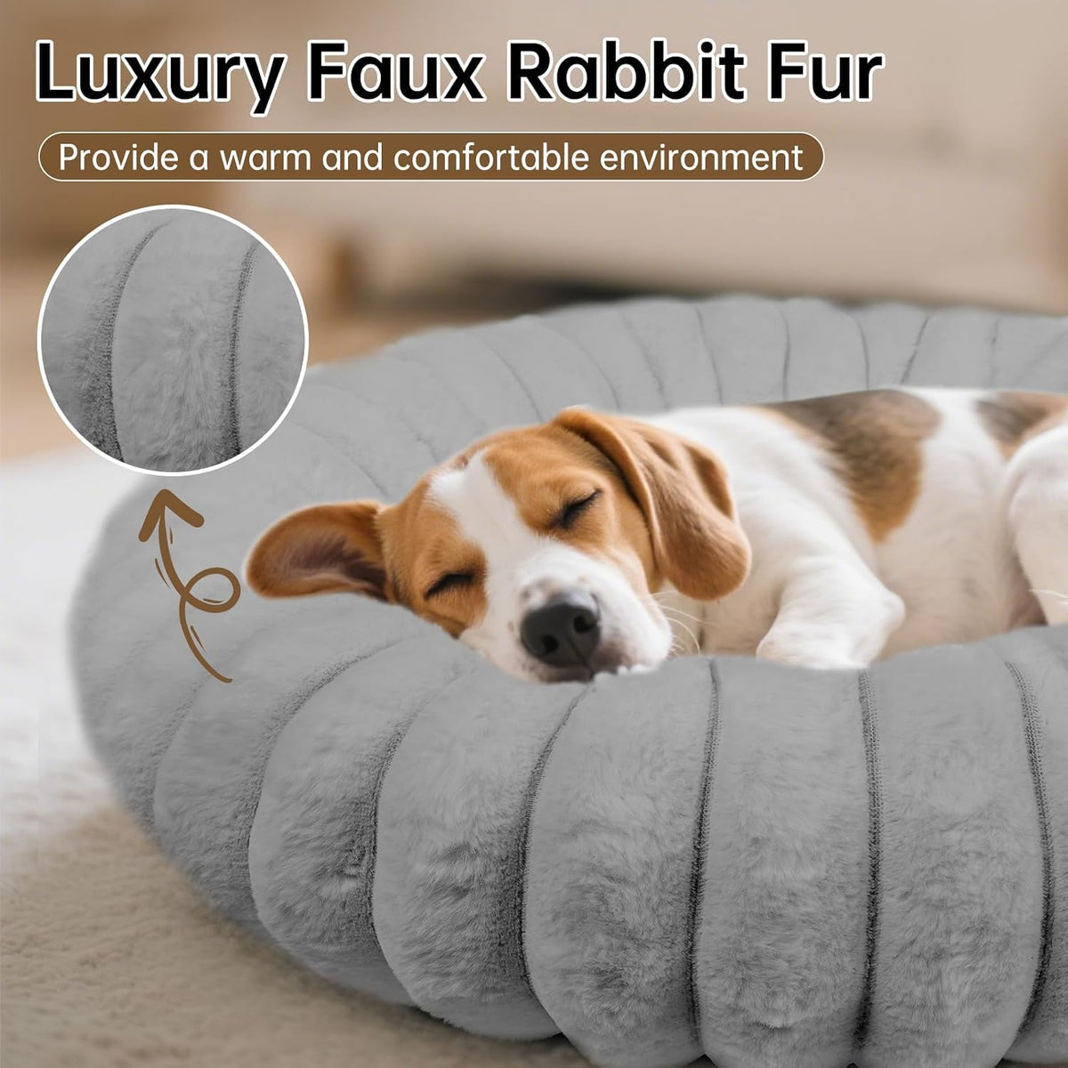 Donut Small Dog Bed Round Calming Kitten & Puppy Bed,20in White