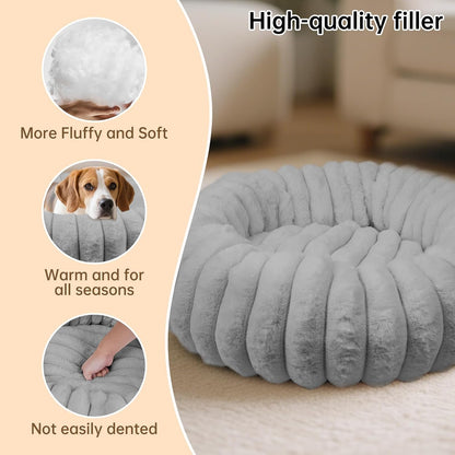 Donut Small Dog Bed Round Calming Kitten & Puppy Bed,20in White