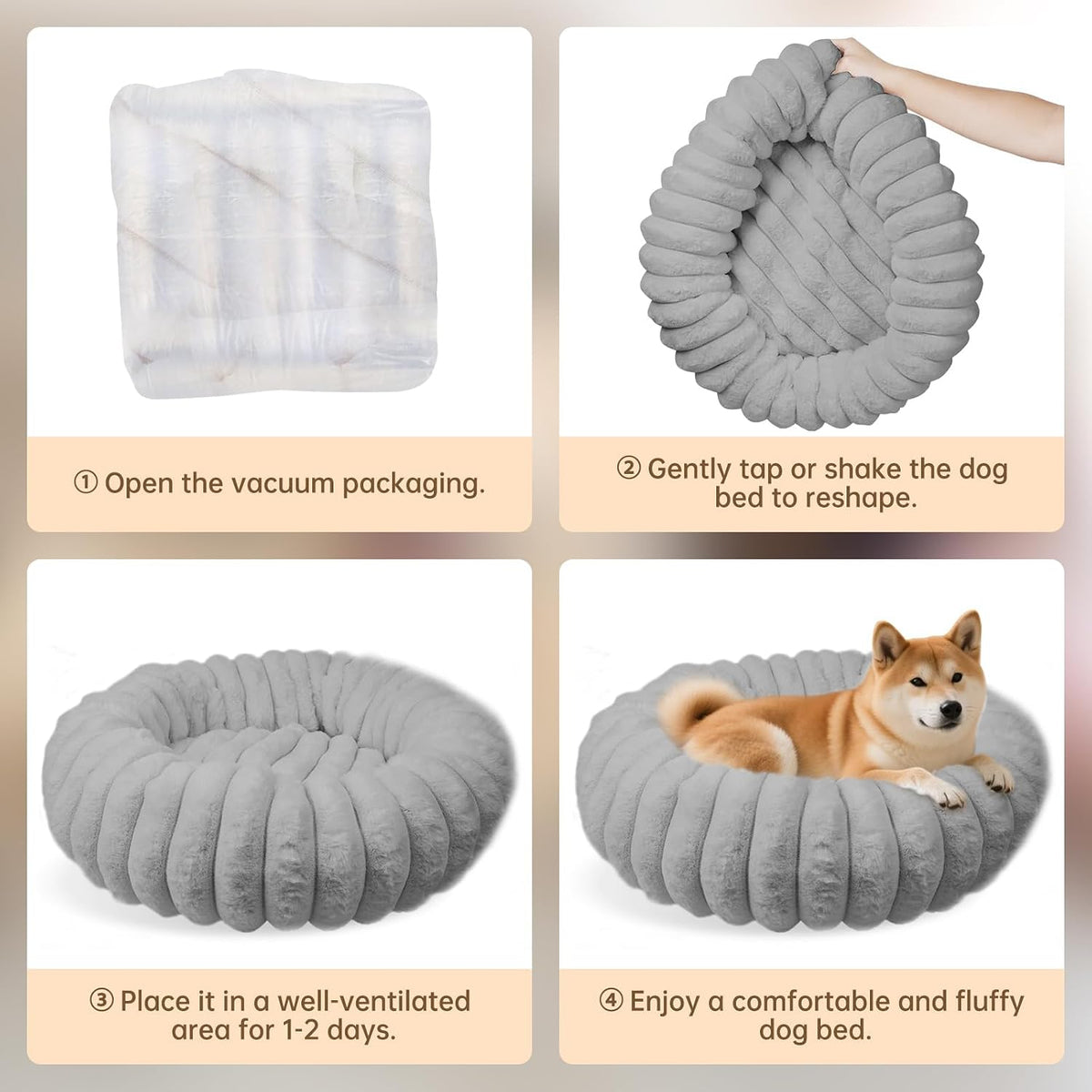 Donut Small Dog Bed Round Calming Kitten & Puppy Bed,20in White