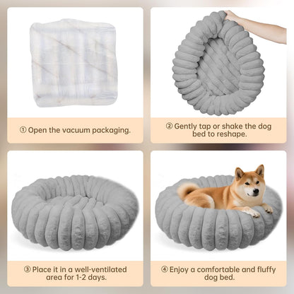 Donut Small Dog Bed Round Calming Kitten & Puppy Bed,20in White