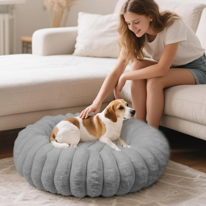 Donut Small Dog Bed Round Calming Kitten & Puppy Bed,20in White