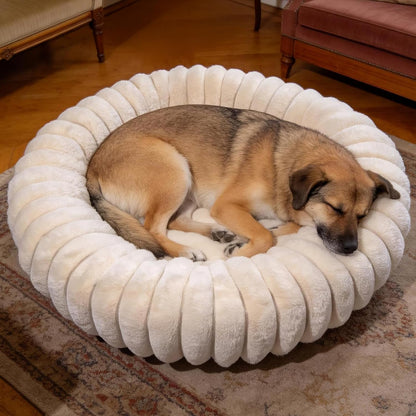 Donut Small Dog Bed Round Calming Kitten & Puppy Bed,20in White