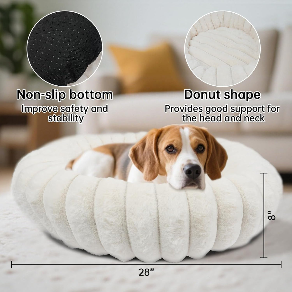 Donut Small Dog Bed Round Calming Kitten & Puppy Bed,20in White