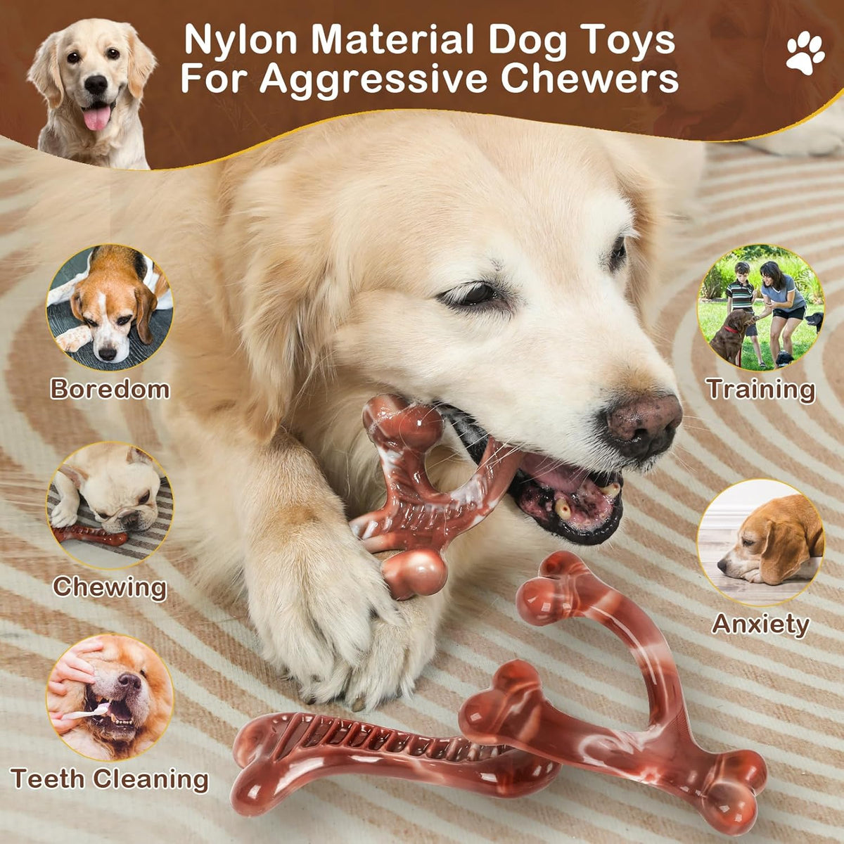 Nougat Dog chew Toys.3Pack Dog Toys for Aggressive Chewers for Large, Medium & Small Breeds