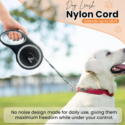 Retractable Dog Leash – Extendable up to 26 FT, Heavy Duty Nylon Tape, No-Tangle, One-Handed Brake & Lock, for Small to X-Large Dogs up to 110 lbs (Black)