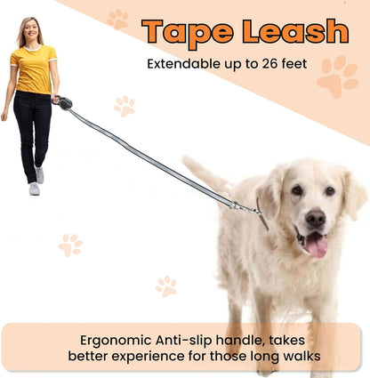 Retractable Dog Leash – Extendable up to 26 FT, Heavy Duty Nylon Tape, No-Tangle, One-Handed Brake & Lock, for Small to X-Large Dogs up to 110 lbs (Black)