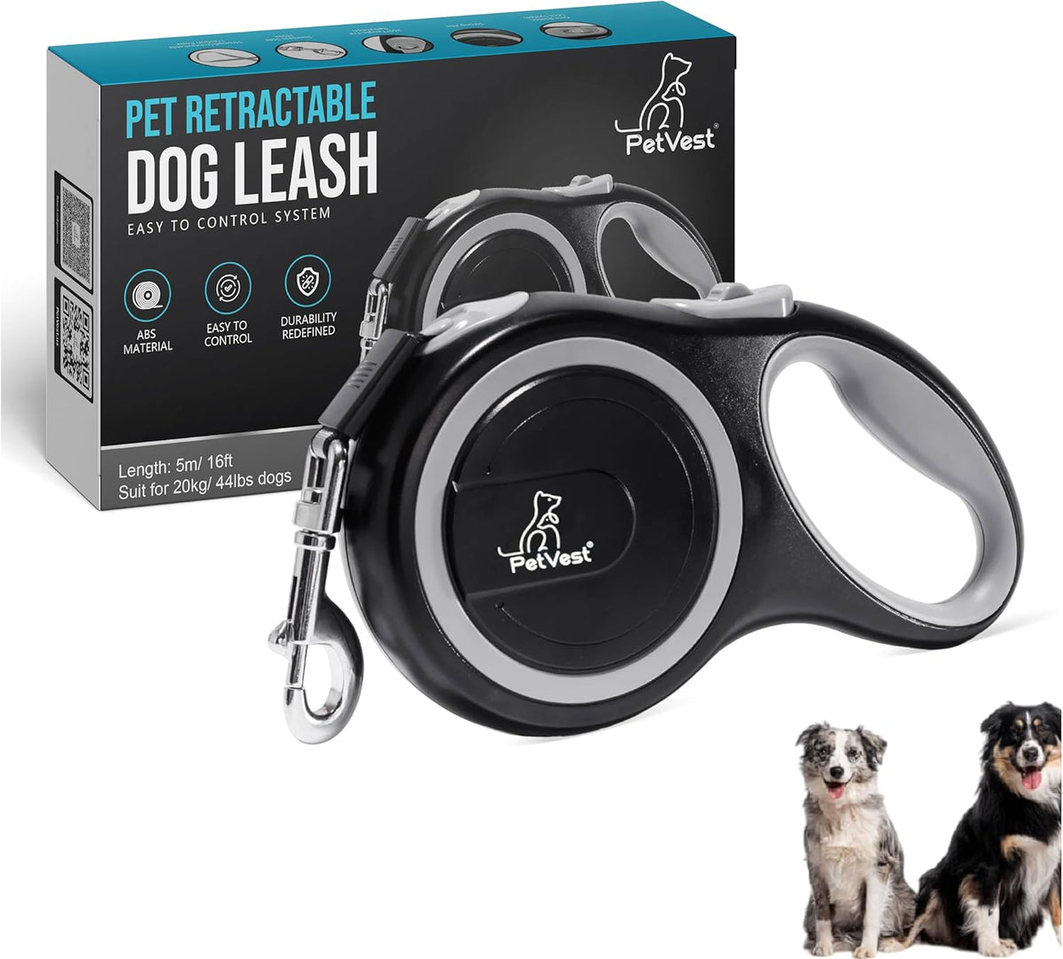 Retractable Dog Leash – Extendable up to 26 FT, Heavy Duty Nylon Tape, No-Tangle, One-Handed Brake & Lock, for Small to X-Large Dogs up to 110 lbs (Black)