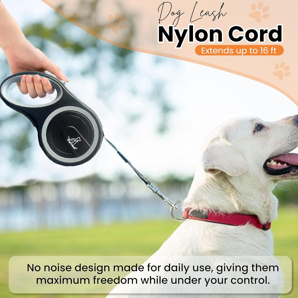 Retractable Dog Leash – Extendable up to 26 FT, Heavy Duty Nylon Tape, No-Tangle, One-Handed Brake & Lock, for Small to X-Large Dogs up to 110 lbs (Black)