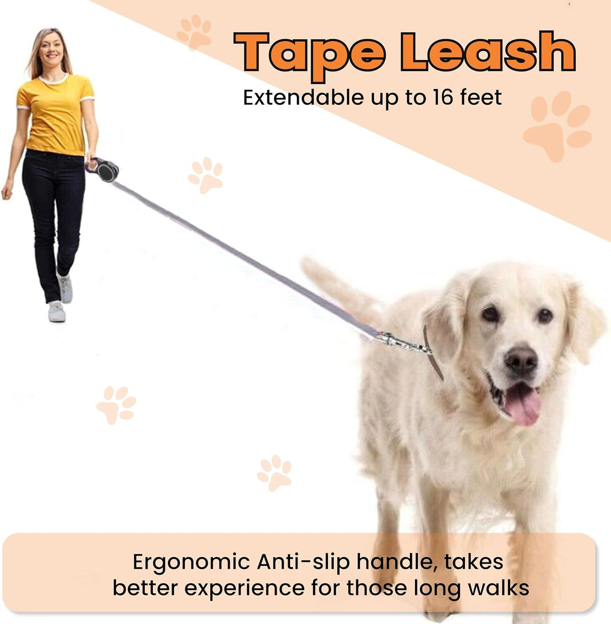 Retractable Dog Leash – Extendable up to 26 FT, Heavy Duty Nylon Tape, No-Tangle, One-Handed Brake & Lock, for Small to X-Large Dogs up to 110 lbs (Black)