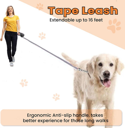 Retractable Dog Leash – Extendable up to 26 FT, Heavy Duty Nylon Tape, No-Tangle, One-Handed Brake & Lock, for Small to X-Large Dogs up to 110 lbs (Black)