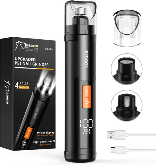 Dog Nail Grinder with 4 LED Lights, 3 Speeds Super Quiet for Pets