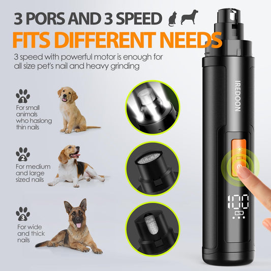 Dog Nail Grinder with 4 LED Lights, 3 Speeds Super Quiet for Pets