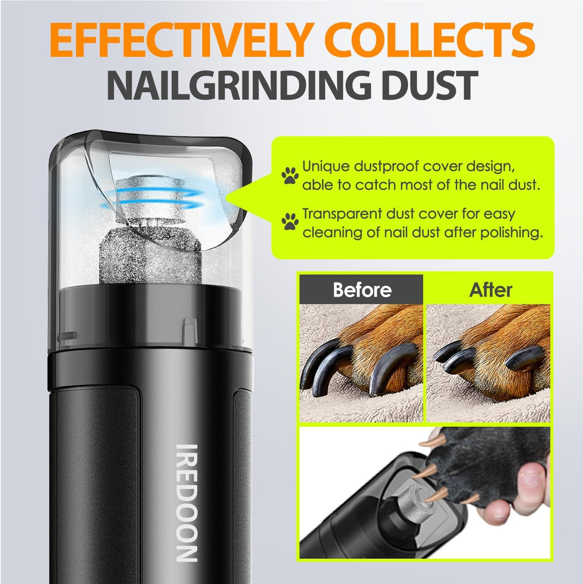 Dog Nail Grinder with 4 LED Lights, 3 Speeds Super Quiet for Pets