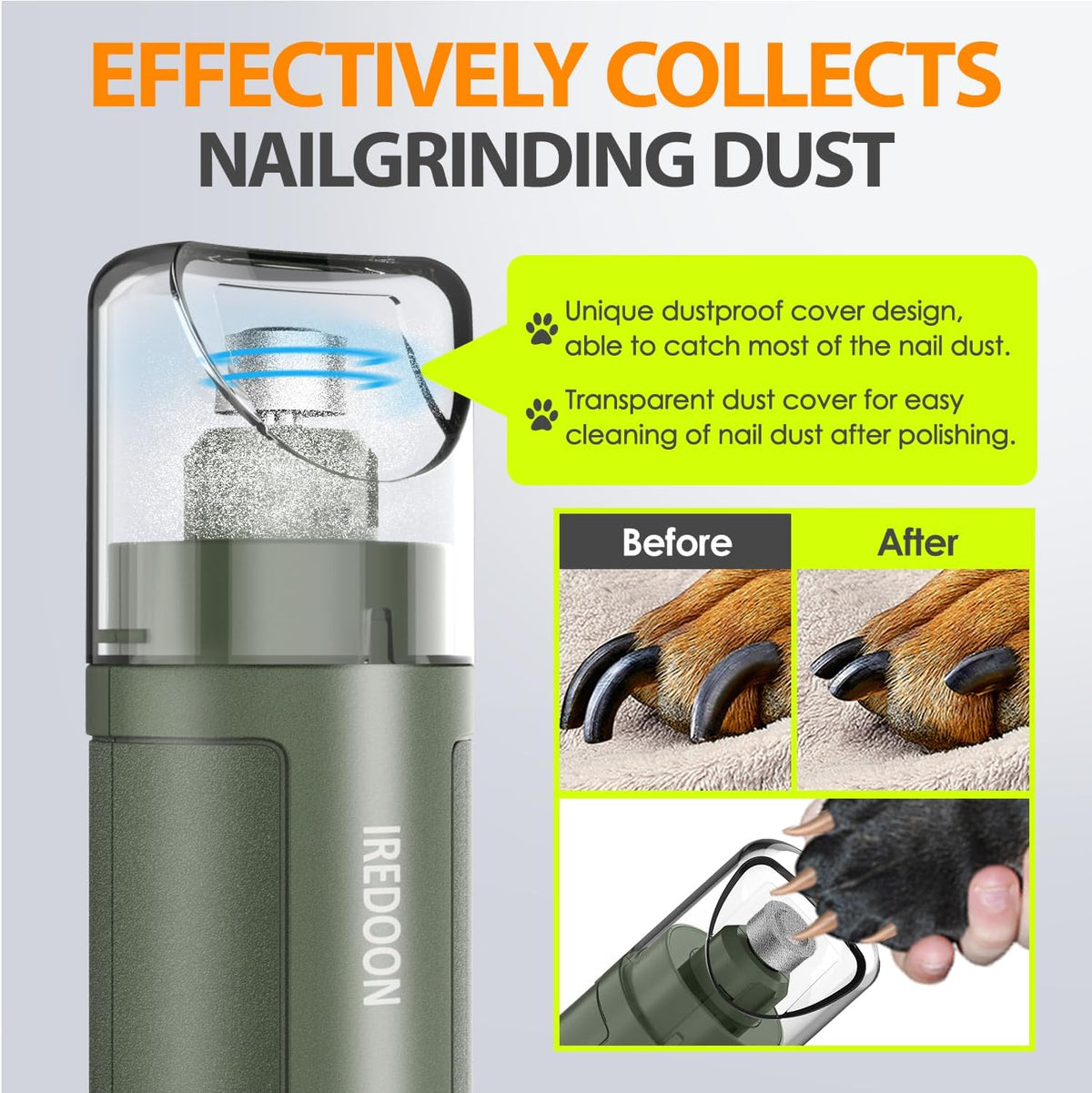 Dog Nail Grinder with 4 LED Lights, 3 Speeds Super Quiet for Pets
