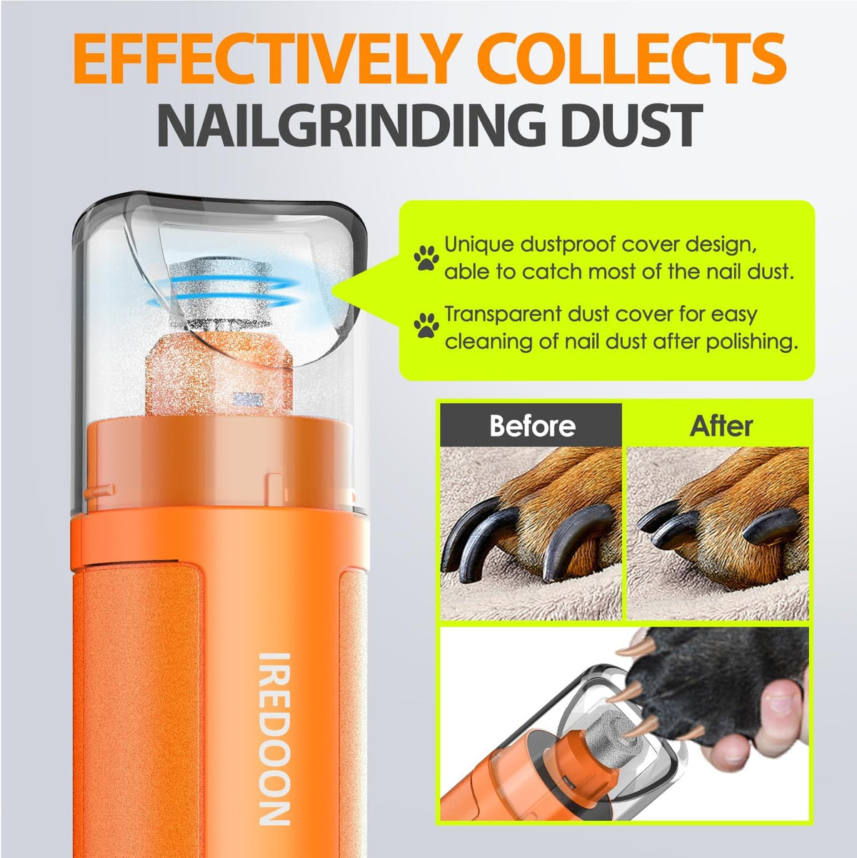 Dog Nail Grinder with 4 LED Lights, 3 Speeds Super Quiet for Pets