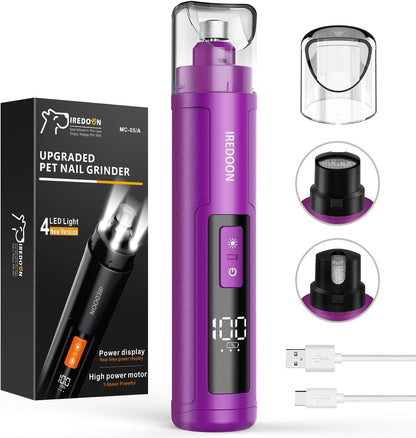 Dog Nail Grinder with 4 LED Lights, 3 Speeds Super Quiet for Pets