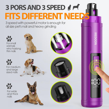 Dog Nail Grinder with 4 LED Lights, 3 Speeds Super Quiet for Pets