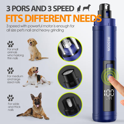 Dog Nail Grinder with 4 LED Lights, 3 Speeds Super Quiet for Pets